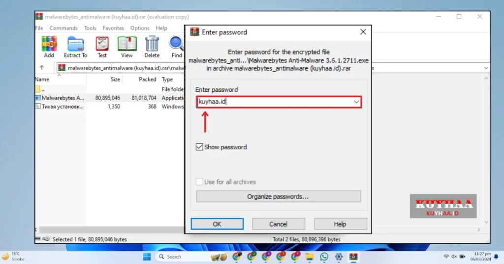 This picture shows to open the downloaded zip file of Malwarebytes 