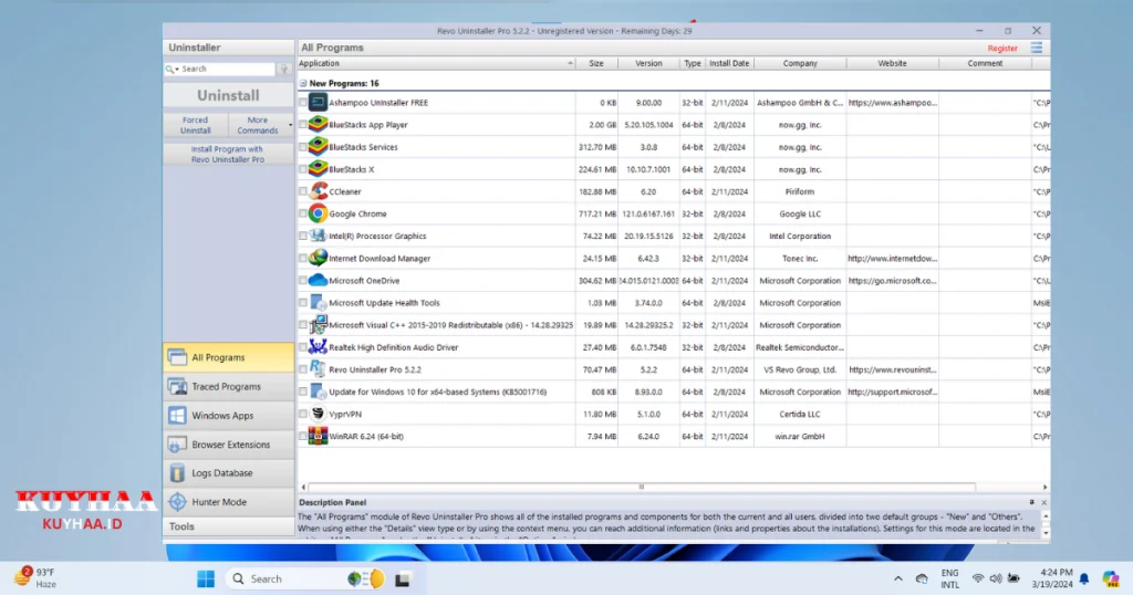 Interface of Revo Uninstaller