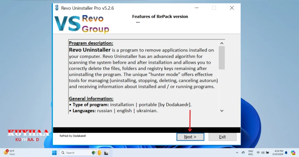 Installation Wizard of Revo Unistaller