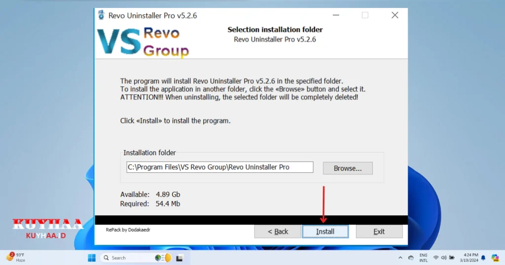 Specify the folder in which you want to install the program.