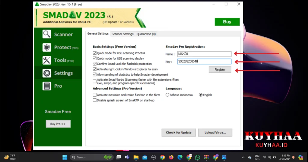 This picture shows the activation of SmadAV