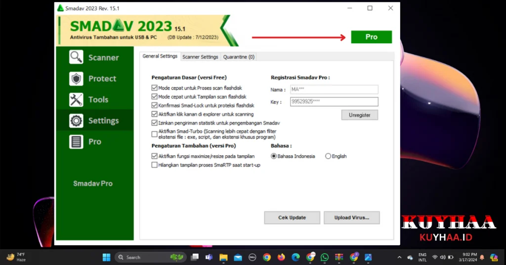 This picture shows the PRo option SmadAV