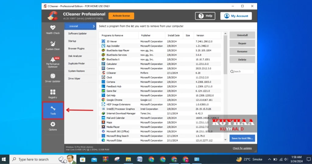 This picture shows find the IDM in tools option in CCleaner