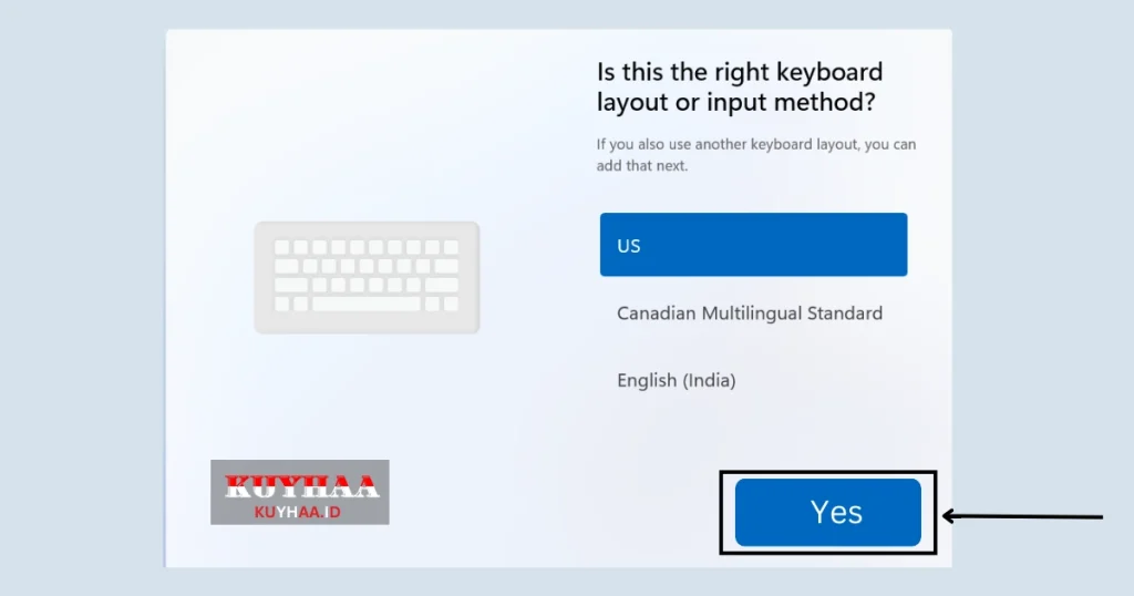 This picture shows click on right keyboard layout in Windows 11 setup