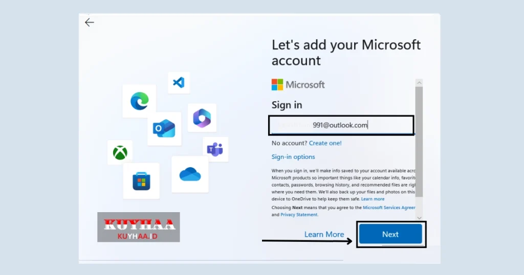 This picture shows sign in Microsoft account in Windows 11 setup