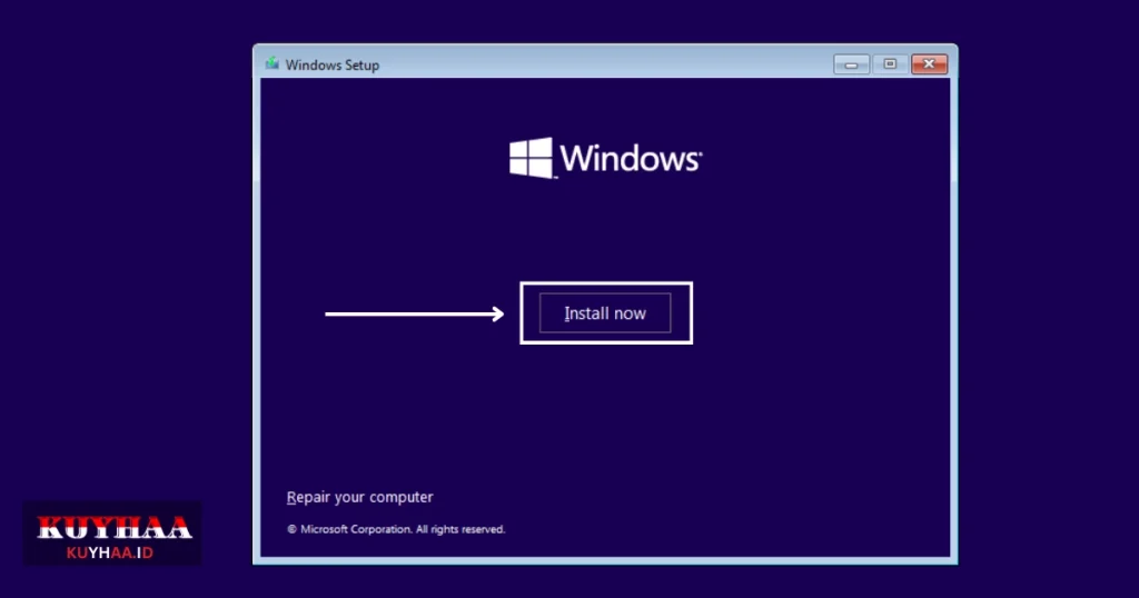 This picture shows click on Install Now in Windows 11 setup