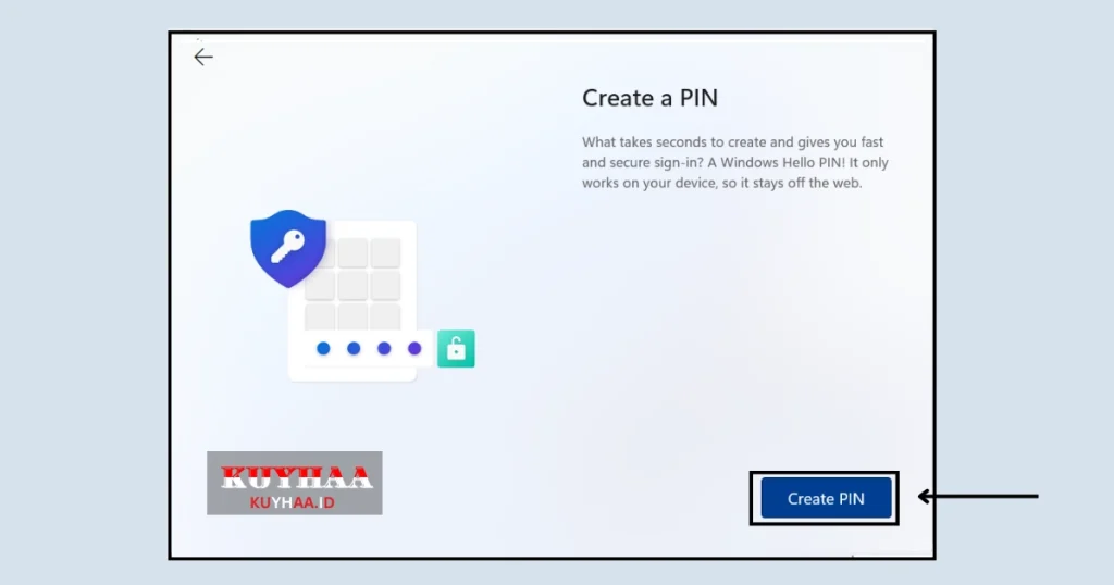 This picture shows click on create PIN in Windows 11 setup