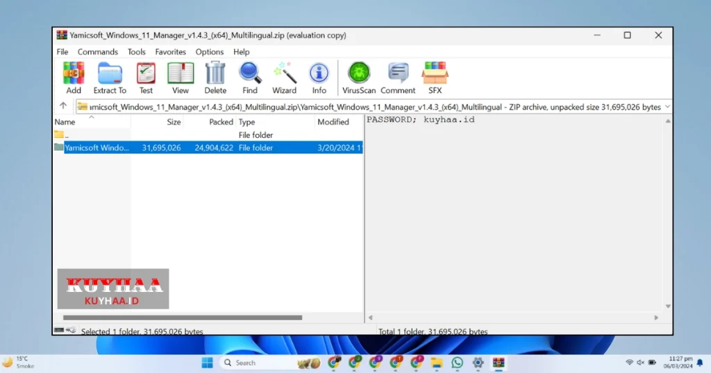 This picture shows to open the zip file of Windows 11 Manager