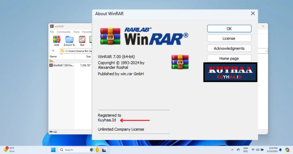 This picture shows WinRAR is cracked now