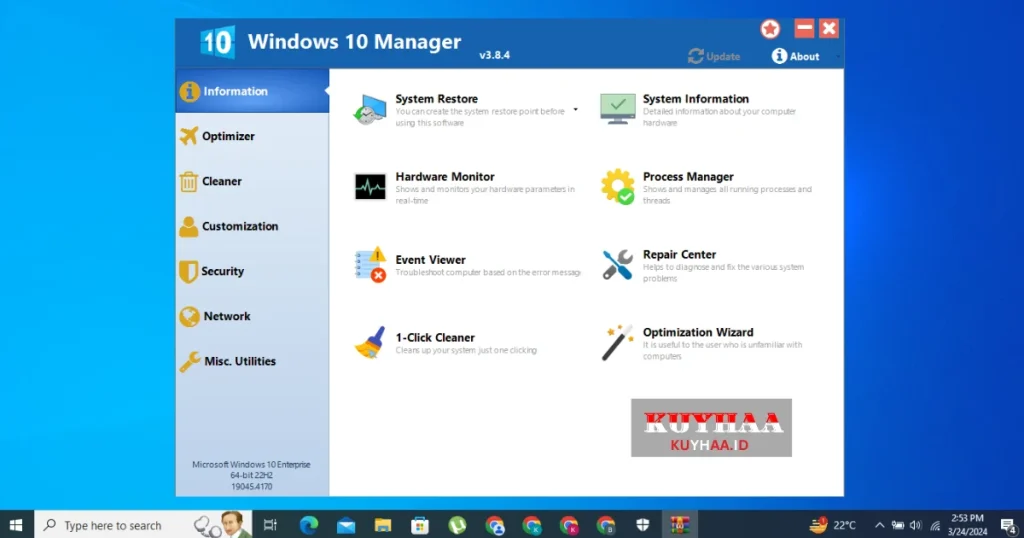 This pricture shows the interface of Windows 10 Manager