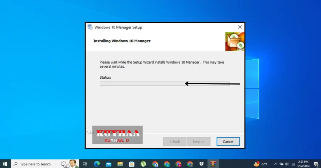 This pricture shows installation status of Windows 10 Manager