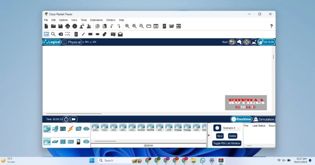 This picture shows the interface of Cisco Packet Tracer