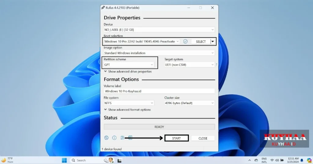 This picture shows this device has GPT partition scheme in Rufus