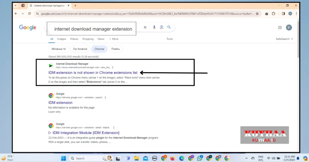 This picture shows search on google for IDM extension