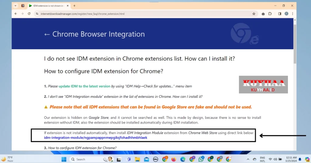 This picture shows to open website on google for IDM extension