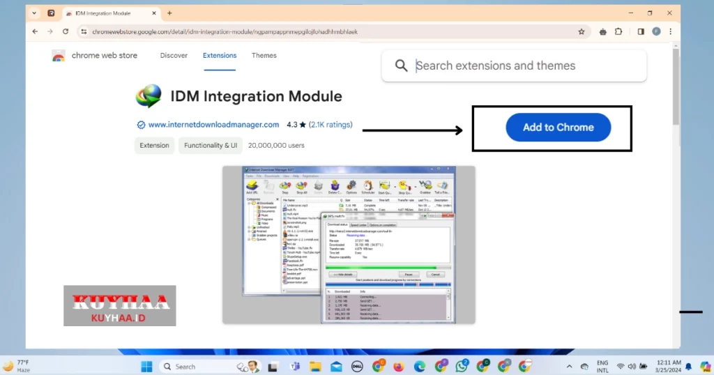 This picture shows to click add to chrome for IDM extension