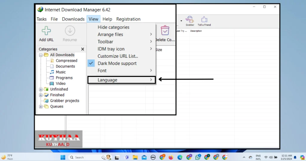 This picture shows click on language in the interface of IDM