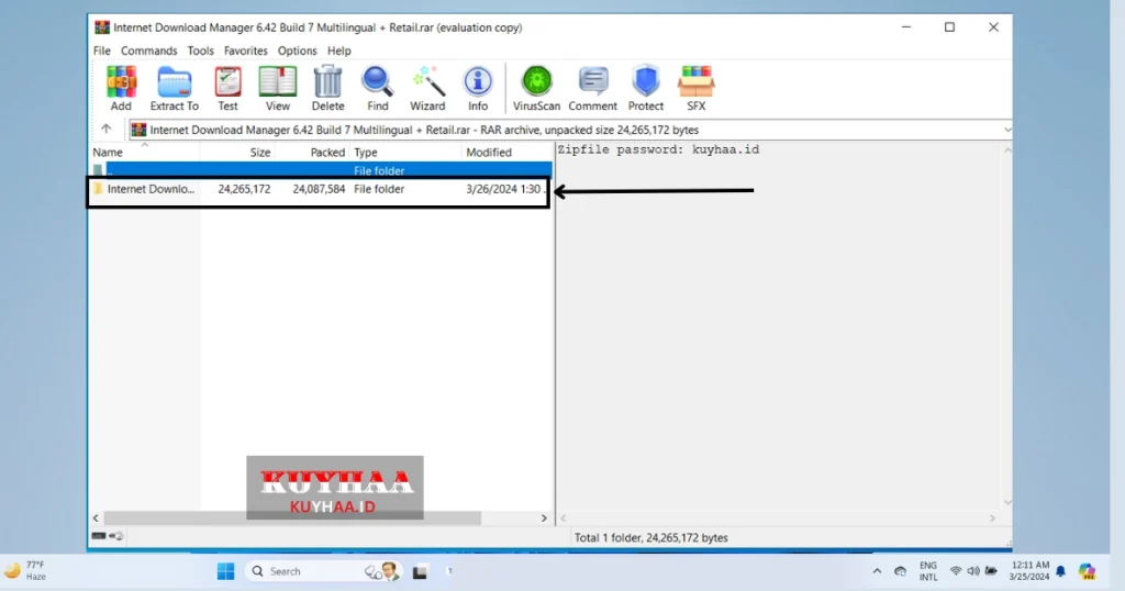 This picture shows to open the Zip file of Internet Download Manager