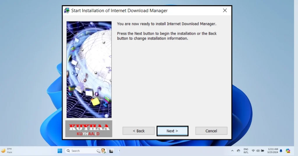 This picture shows to click next in the Internet Download Manager setup