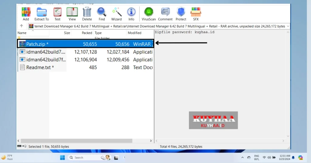 This picture shows to click Patch zip file of the Internet Download Manager Terbaru