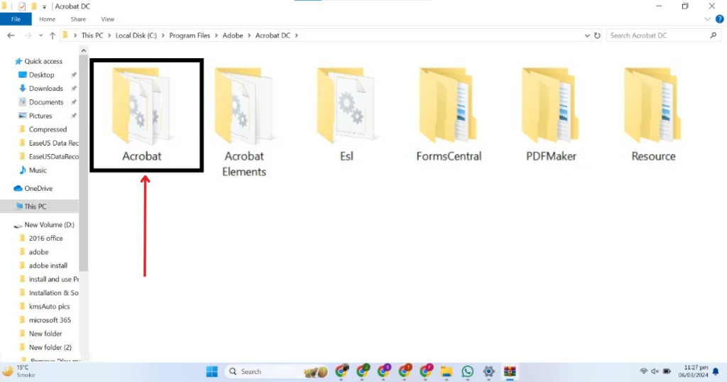 This picture shows open acrobat folder