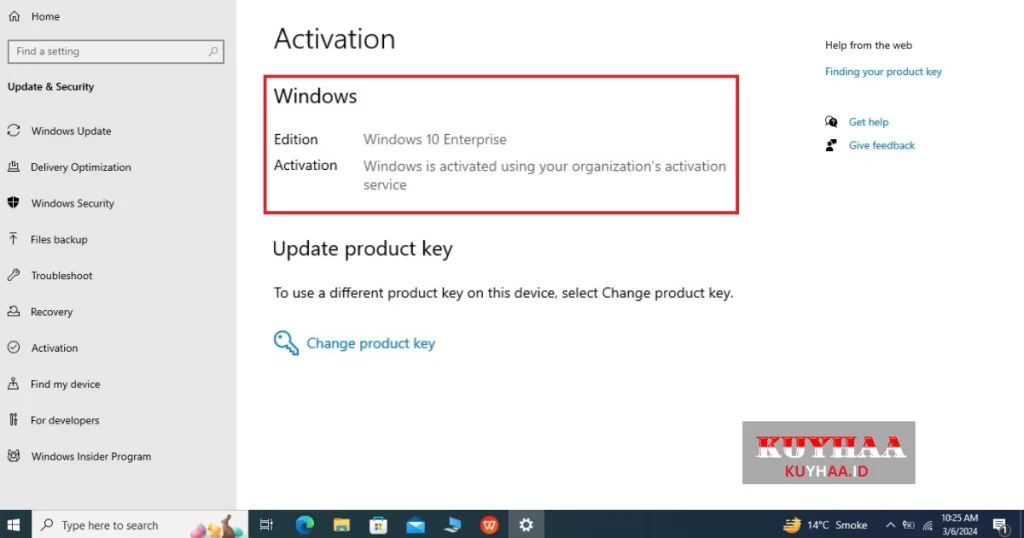 This picture show the activation status of Windows 10