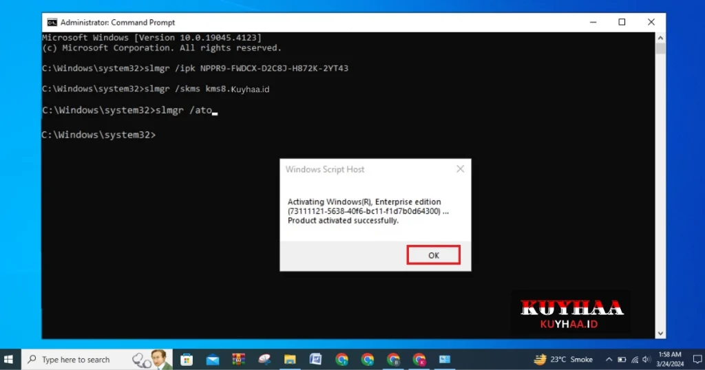 This picture shows Windows 10 activated by using CMD