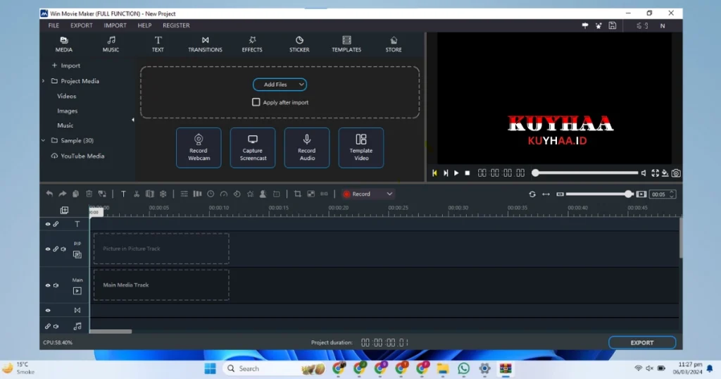 This picture shows the interface of Windows Movie Maker