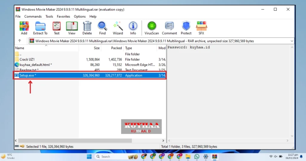 This picture shows to open the setup exe file of Windows Movie Maker