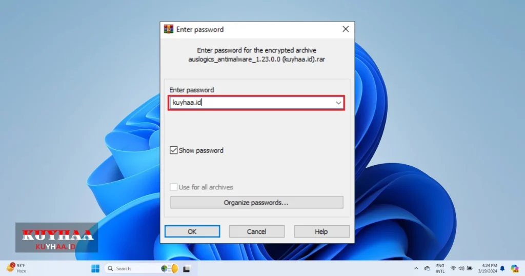 This picture shows to enter the password in Auslogics Anti-Malware