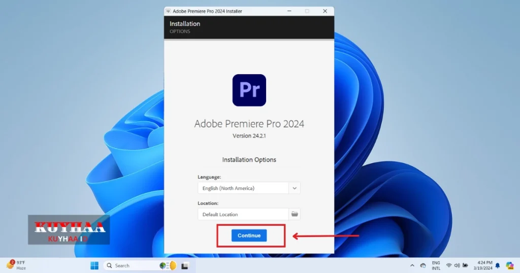 This picture shows to open setup of Adobe Premiere Pro 2024