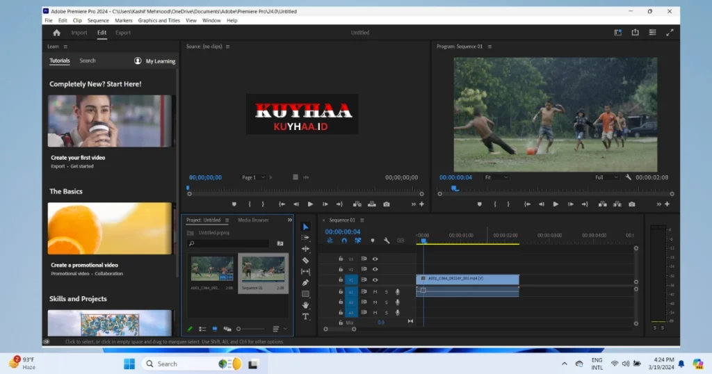 This picture shows the interface of Adobe Premiere Pro 2024