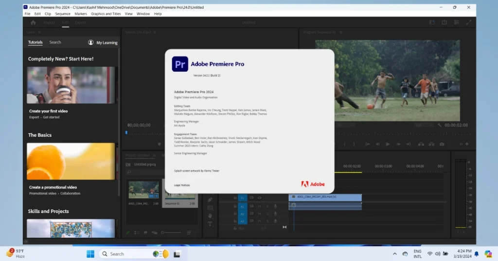 This picture shows the interface of Adobe Premiere Pro 2024