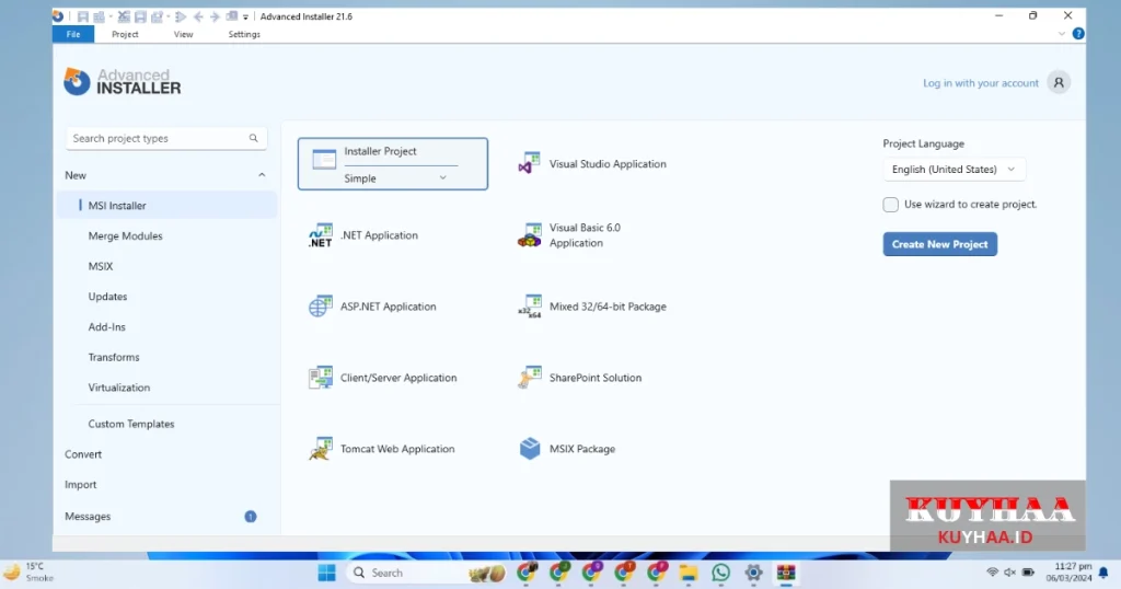 This picture shows the interface of Advanced Installer Architect