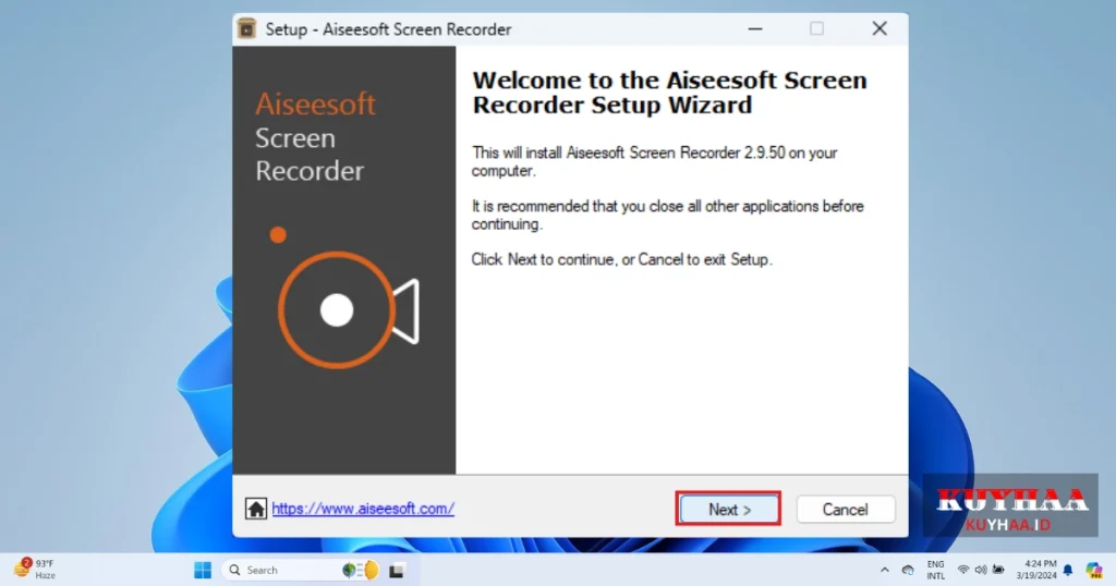 This picture shows installation wizard of Aiseesoft Screen Recorder