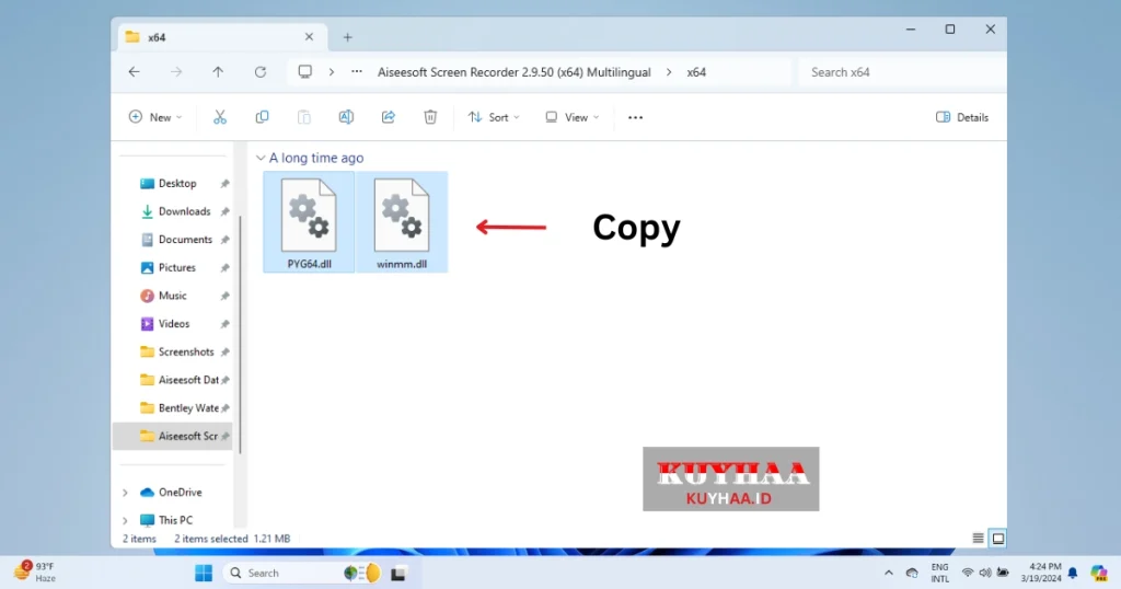 This picture shows to copy patcher files of Aiseesoft Screen Recorder