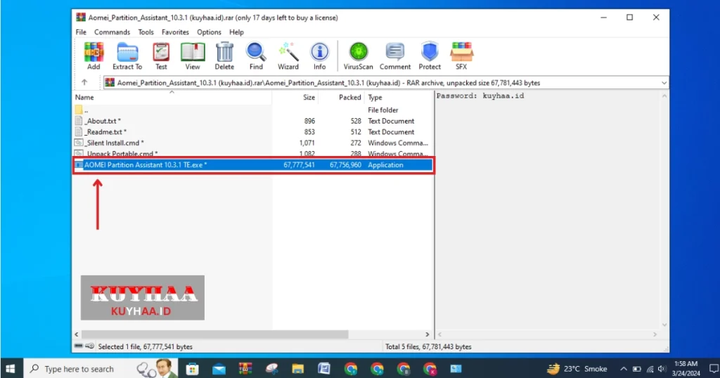 This picture shows to open downloaded zip file of AOMEI Partition Assistant