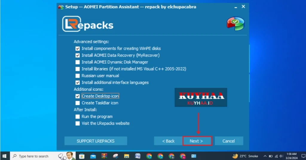 This picture shows to select advance settings of AOMEI Partition Assistant