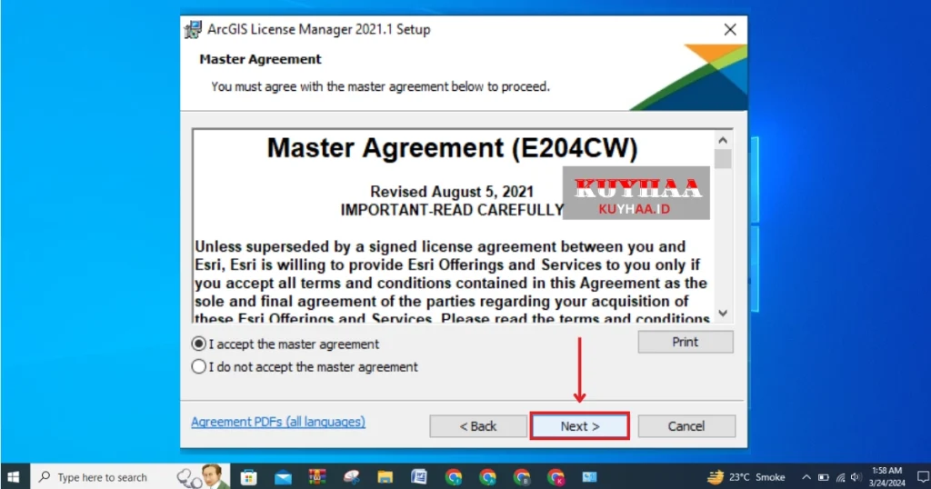 This picture shows the agreement license of ArcGIS component