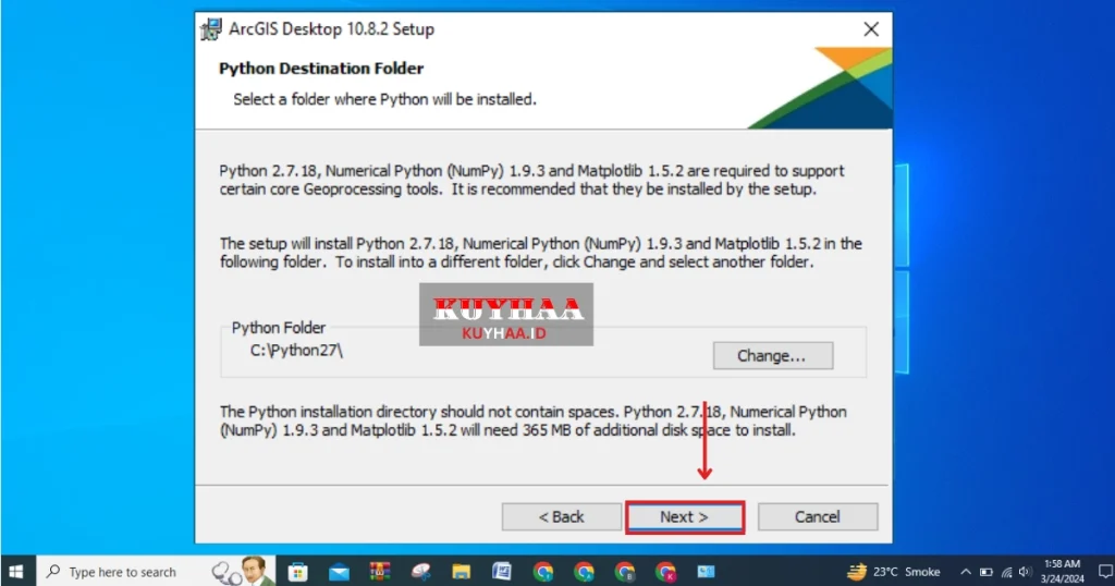 This picture shows to specify the folder for installation