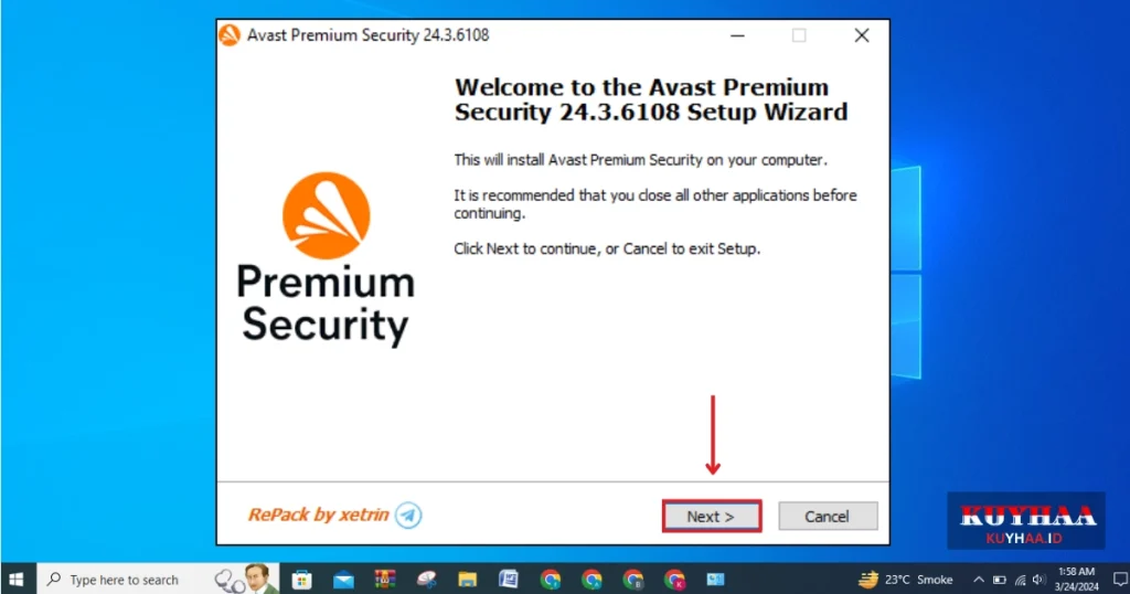 This picture shows the installation wizard of Avast Premium Security