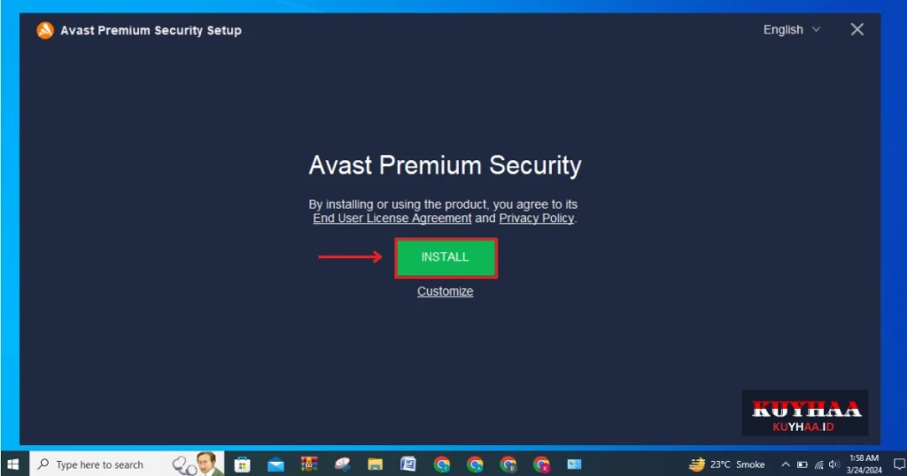 This picture shows to click Install of Avast Premium Security