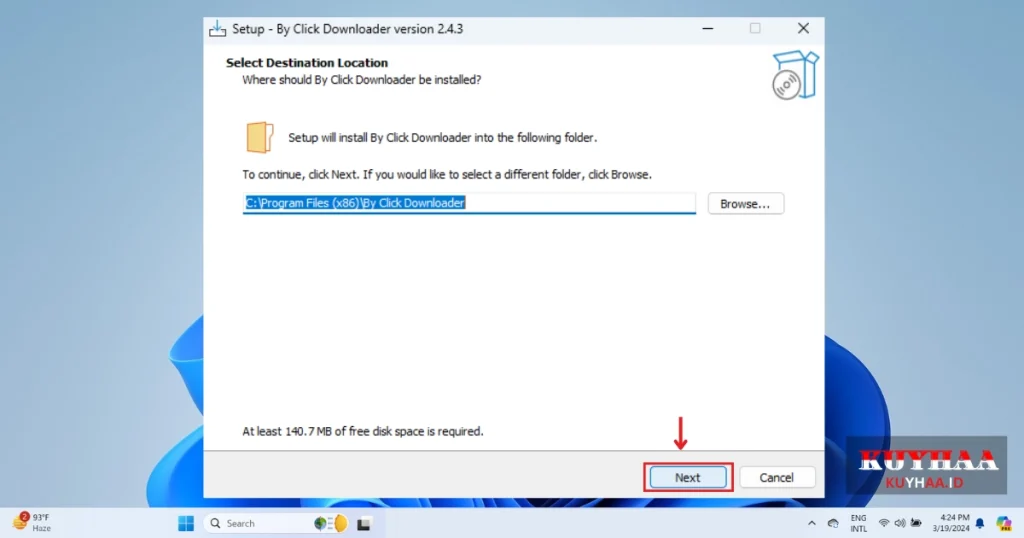 This picture shows to specify the browser for installation of ByClick Downloader