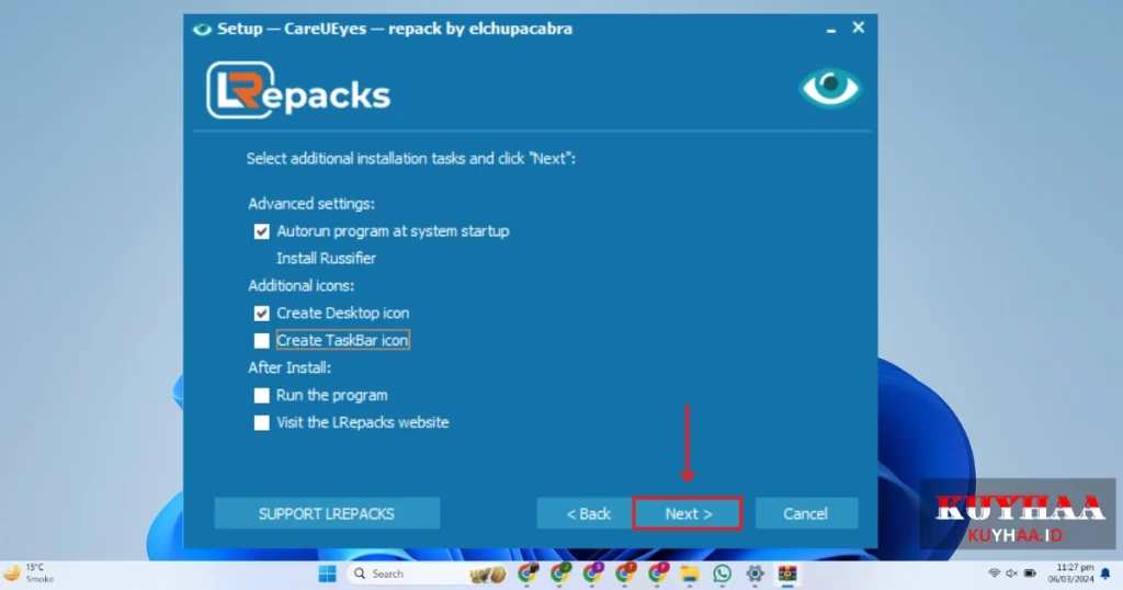 This picture shows the additional installation tasks of CareUEyes Pro