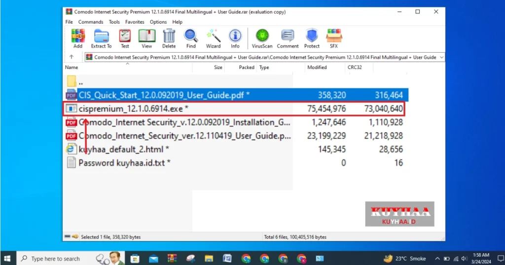 This picture shows to extract Comodo Internet Security Premium