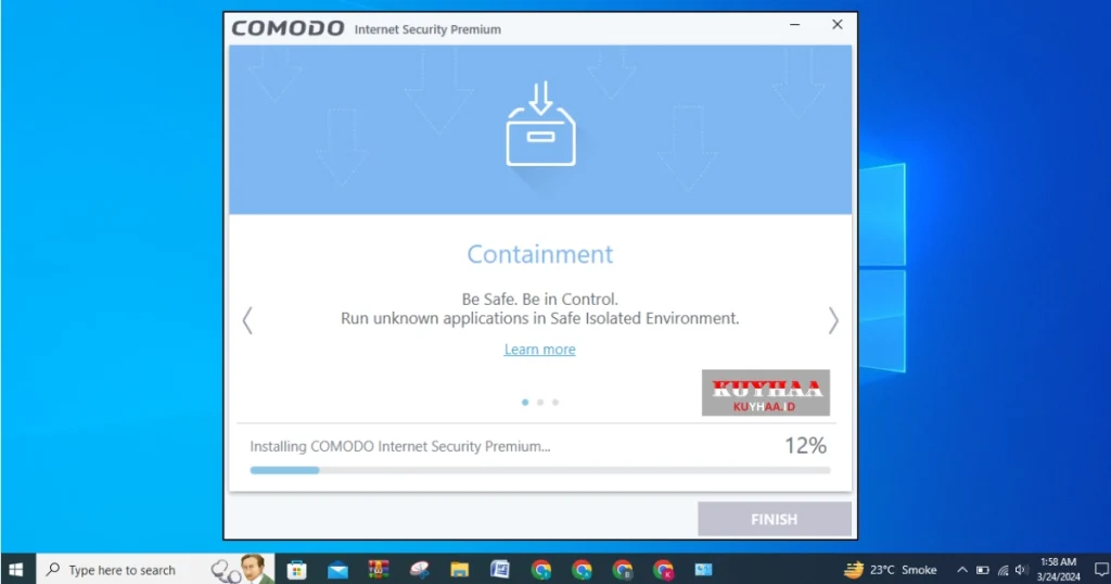 This picture shows the installation of Comodo Internet Security Premium