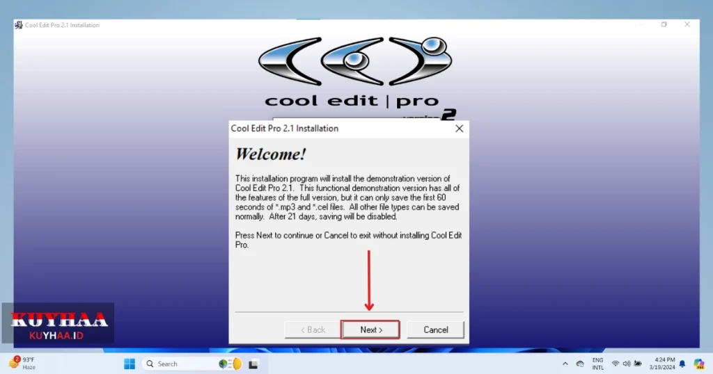 This picture shows the installation wizard of Cool Edit Pro