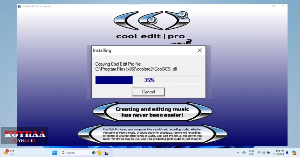 This picture shows installation status of Cool Edit Pro