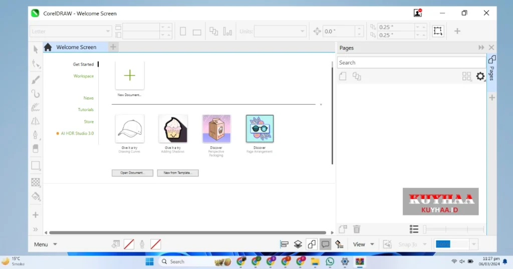 This picture shows the interface of CorelDRAW Graphics Suite 2024 