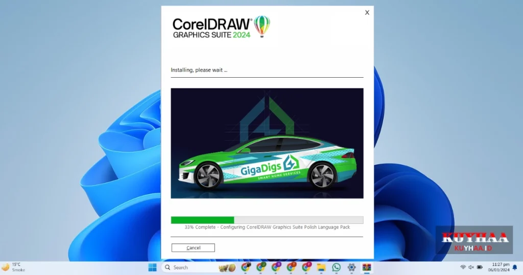 This picture shows the installation of CorelDRAW Graphics Suite 2024 